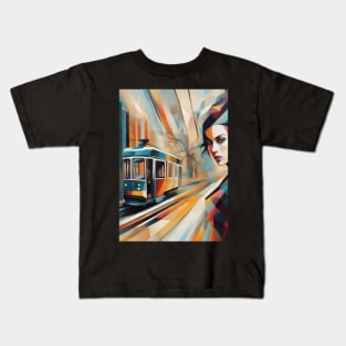 A Woman and a Tram 005 - Cubo-Futurism - Trams are Awesome! Kids T-Shirt